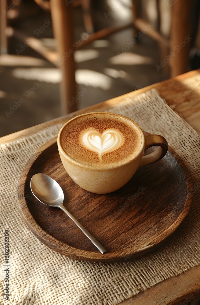 A heart shaped latte art graces a coffee cup A heart shaped latte art graces a coffee cup