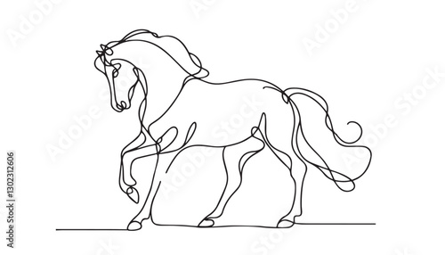 Continuous one single minimal line drawing horse