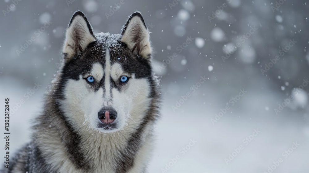 Husky standing in the snowy mountains Husky standing in the snowy mountains