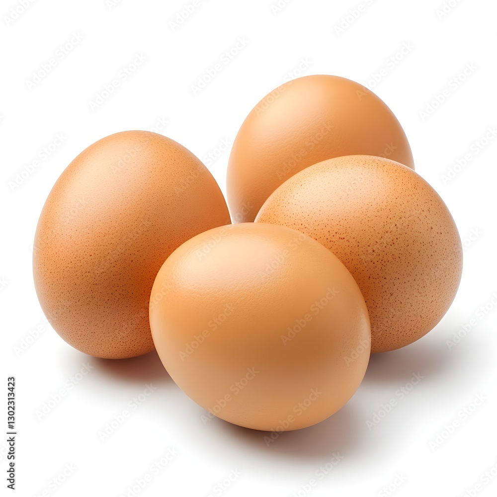 Simple and elegant display of three eggs on a clean white background for culinary purposes Simple and elegant display of three eggs on a clean white background for culinary purposes