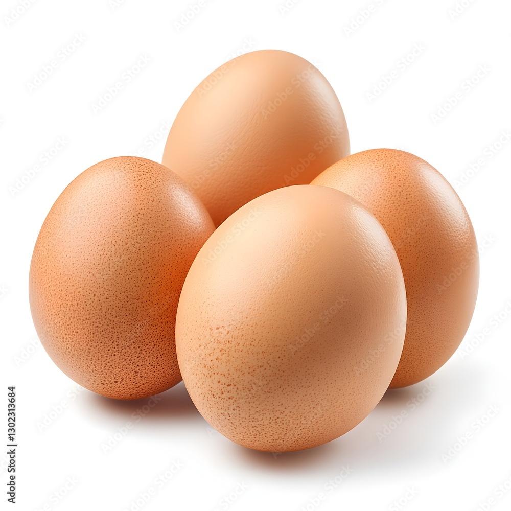 Natural and fresh arrangement of three eggs on a bright white background for cooking ideas Natural and fresh arrangement of three eggs on a bright white background for cooking ideas