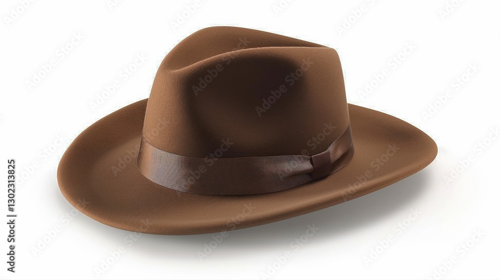 brown hat with ribbon on a white background brown hat with ribbon on a white background