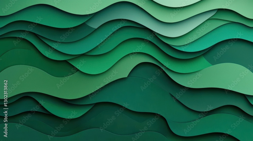 Abstract background with green paper cut waves. Modern and stylish design.