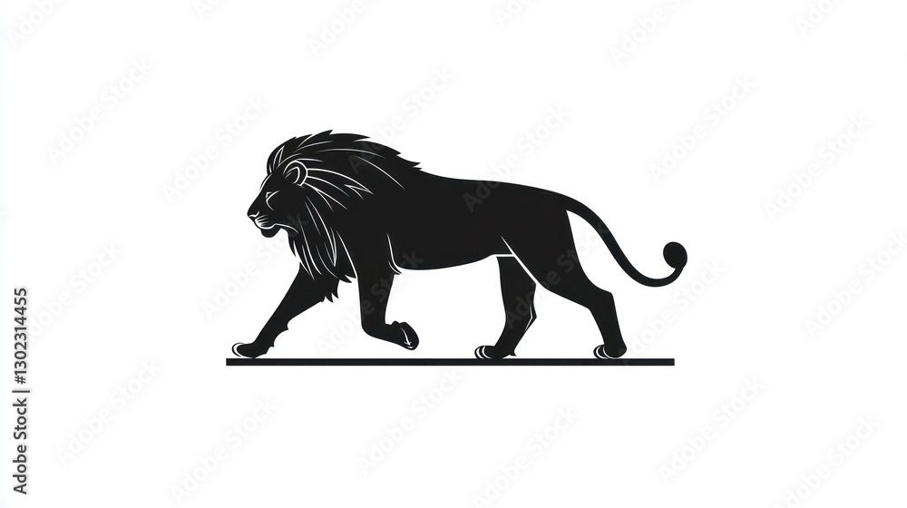 Obraz premium Majestic lion walking, white background, wildlife, logo design
