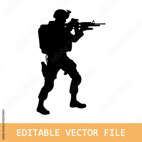 A troop of soldier silhouette vector, a simply designed military man in black and white