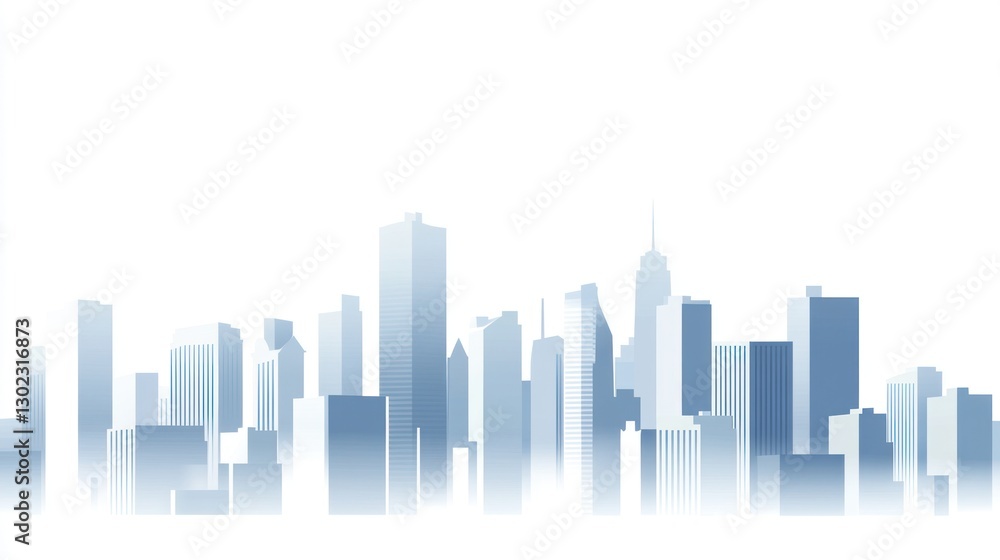 Cityscape Skyline, Urban Buildings, Foggy Morning, Business Background