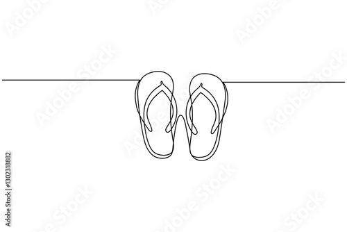 Beach slippers sandals one line art drawing and minimalist style isolate outline vector icon