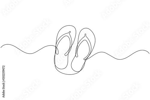 Beach slippers sandals one line art drawing and minimalist style isolate outline vector icon