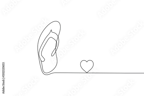 Beach slippers sandals one line art drawing and minimalist style isolate outline vector icon