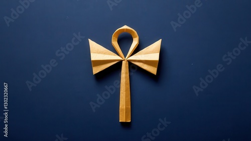  a striking golden ankh symbol gracefully displayed on a deep blue background