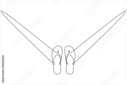 Beach slippers sandals one line art drawing and minimalist style isolate outline vector icon