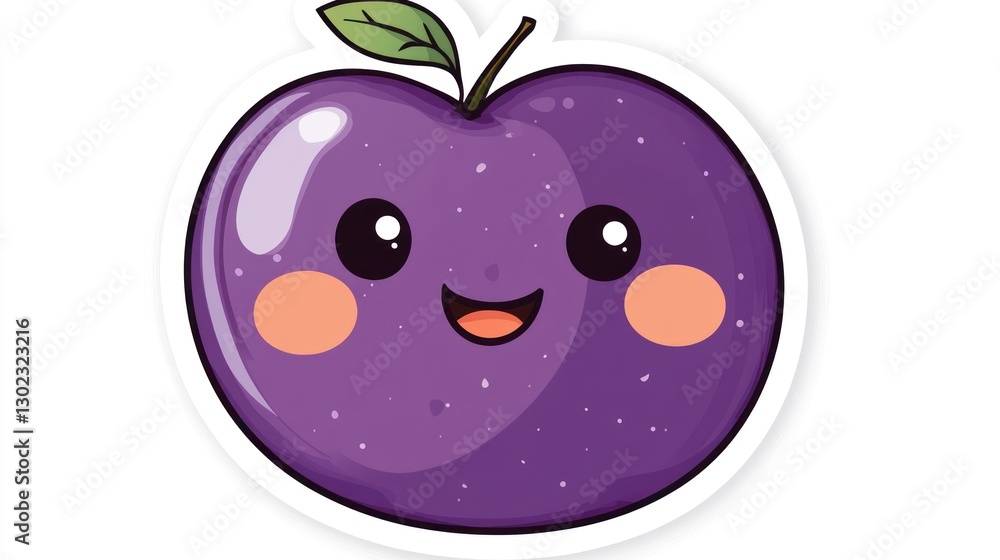 Happy purple plum cartoon illustration, white background, food design Happy purple plum cartoon illustration, white background, food design