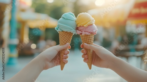 Delightful Ice Cream Cones in Hand Bringing Joyful Summer Moments