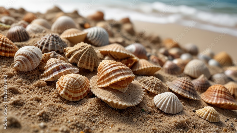 Sea Shells in Sand Pile Isolated on White Background Sea Shells in Sand Pile Isolated on White Background