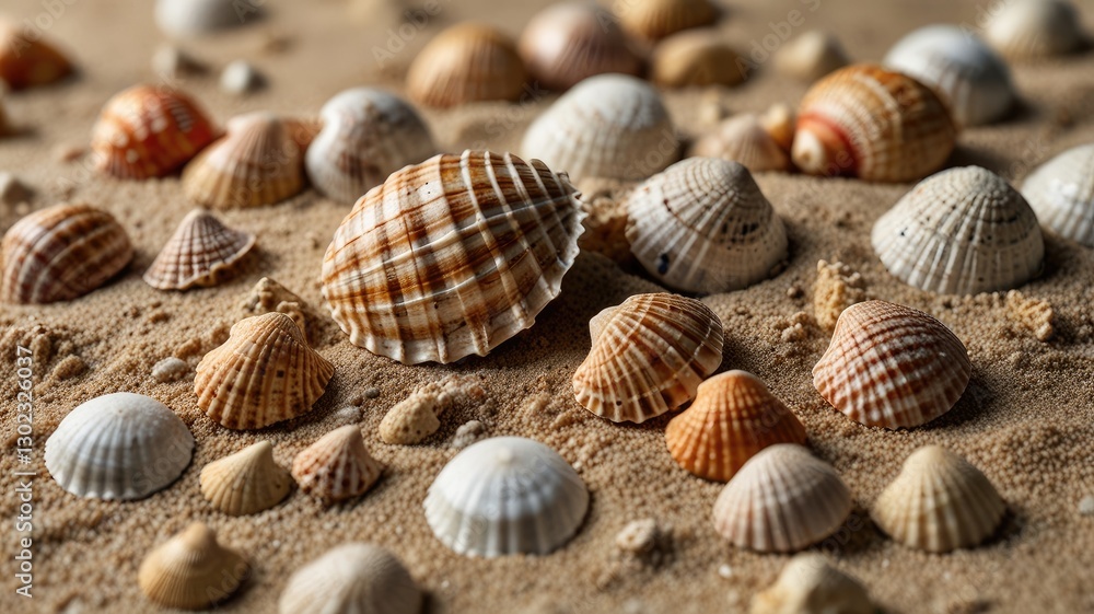 Sea Shells in Sand Pile Isolated on White Background Sea Shells in Sand Pile Isolated on White Background