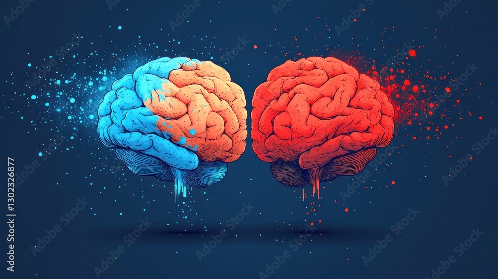 Conflicting Brains, Abstract Art, Blue Red, Idea Battle, Background Sparks Conflicting Brains, Abstract Art, Blue Red, Idea Battle, Background Sparks