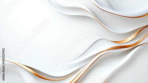 Abstract waves of white and gold create a fluid, elegant design on a minimalist background.