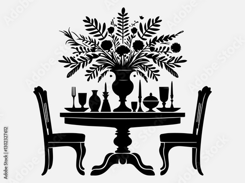 Dining Table Silhouette Vector Illustration