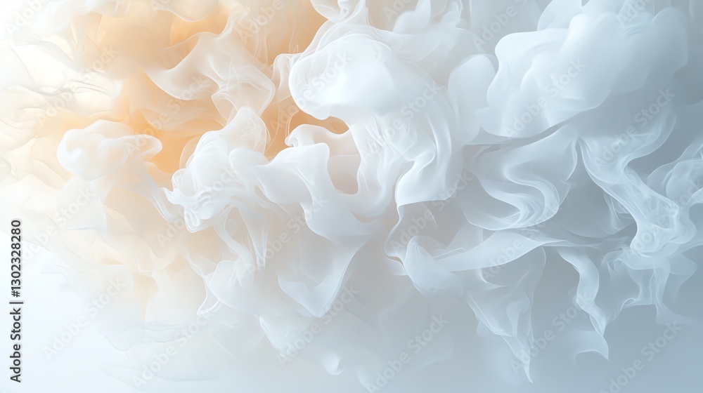 Fototapeta premium Abstract white and orange smoke swirls blend seamlessly on a light background, creating a dreamlike scene.
