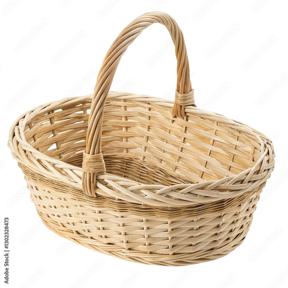 Obraz premium Empty Wicker Basket with Handles isolated on transparent background 