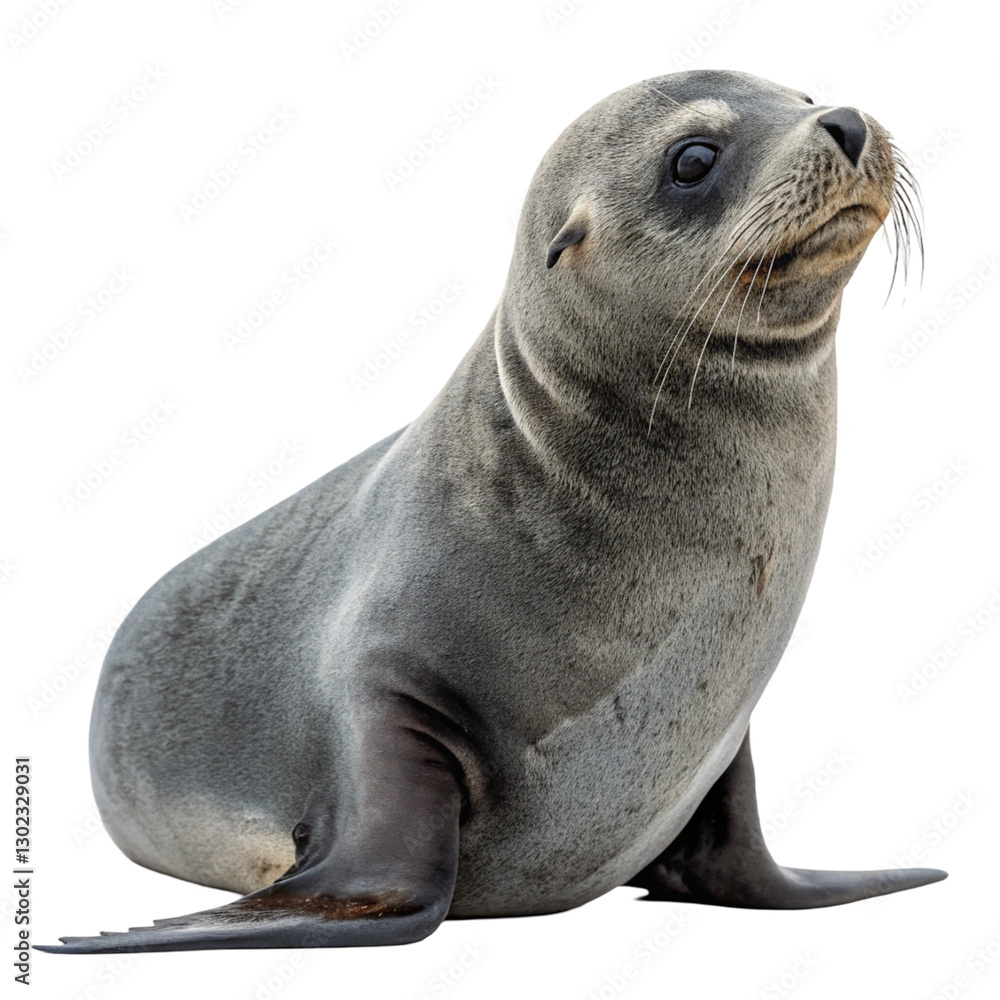Fototapeta premium Close Up of a Big Grey Seal Sitting isolated on transparent background 