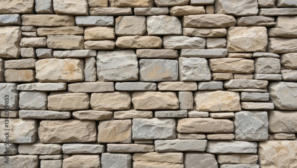 Textured Stone Wall with Varying Sizes of Gray Stones in a Horizontal Pattern for Construction Background Textured Stone Wall with Varying Sizes of Gray Stones in a Horizontal Pattern for Construction Background