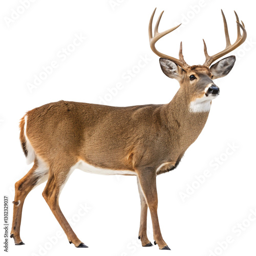 White-Tailed Deer Buck with Antlers Standing isolated on transparent background  
