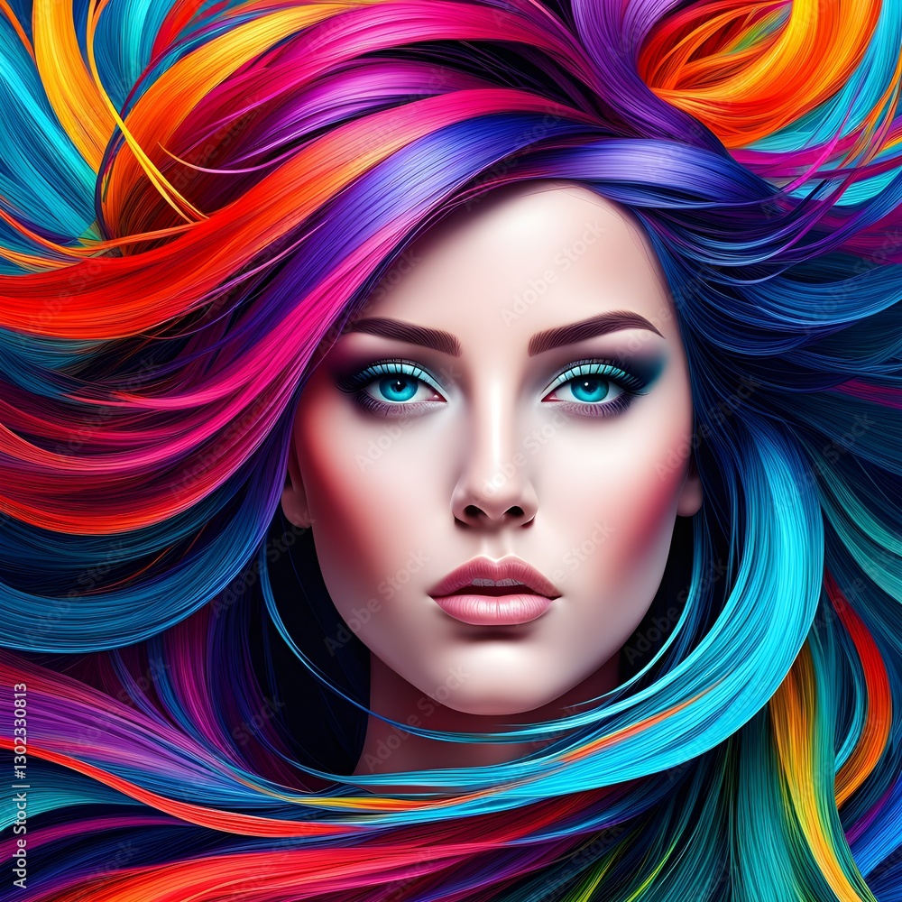 Fototapeta premium Colorful abstract 3D rendering of dynamic hairs in vibrant rainbow colors