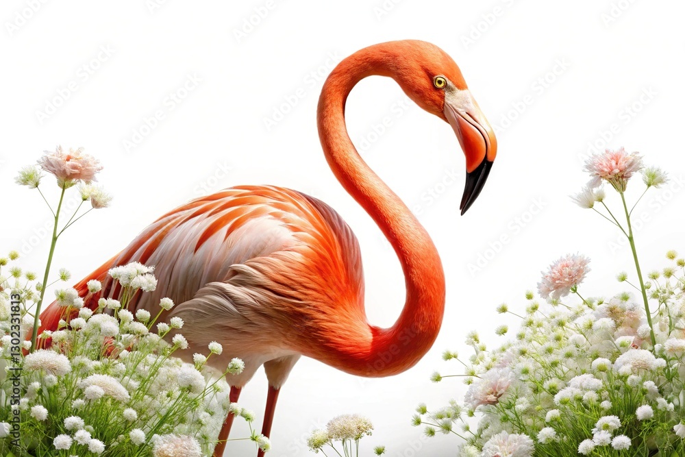 Obraz premium Pink Flamingo Flower Closeup with Small White Blossoms & Copy Space - Botanical Stock Photo