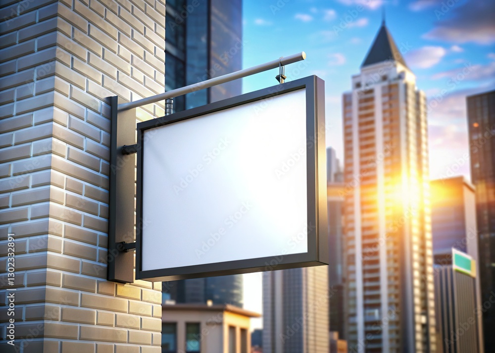 Realistic Mockup of Hanging City Light Box Sign, Outdoor Advertising Signage Template Realistic Mockup of Hanging City Light Box Sign, Outdoor Advertising Signage Template