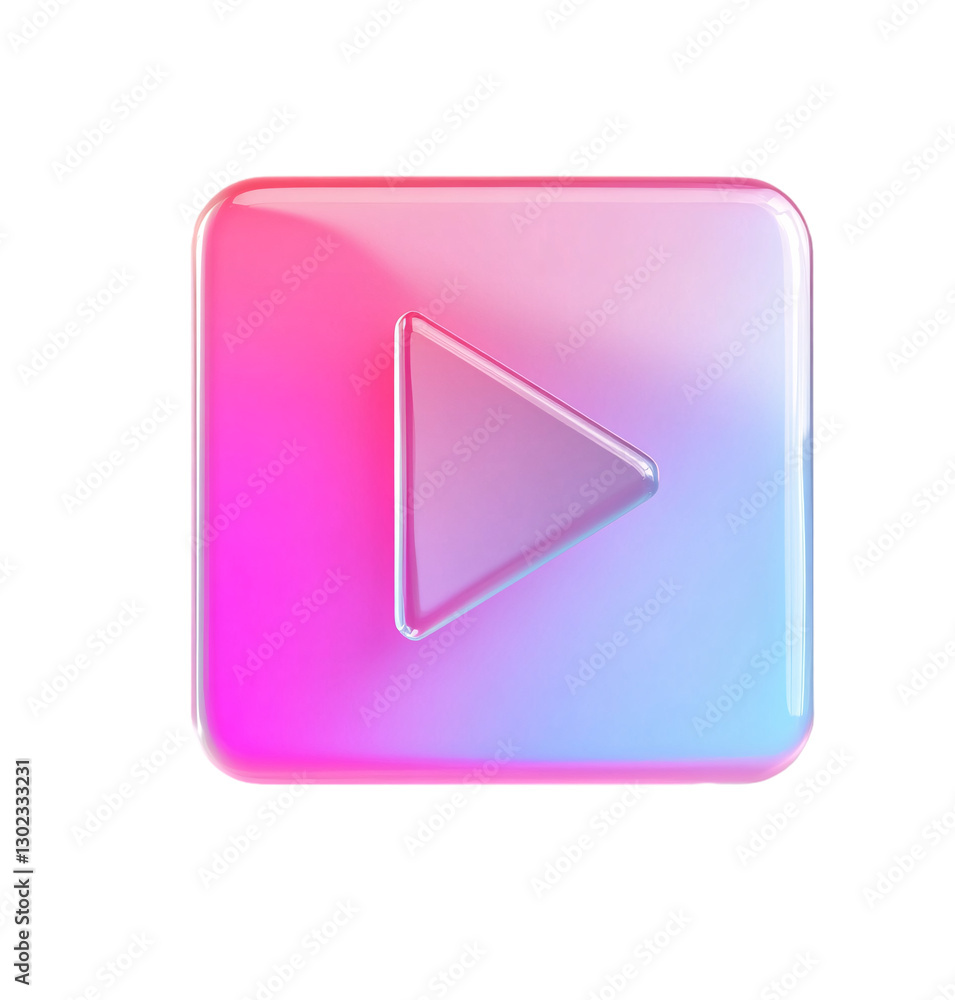 3D video play icon, holographic gradient color, transparent background 3D video play icon, holographic gradient color, transparent background