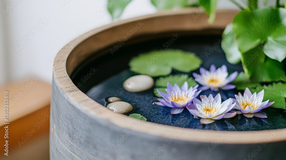 Tranquil Pond with Lotus Flowers and Moss Tranquil Pond with Lotus Flowers and Moss