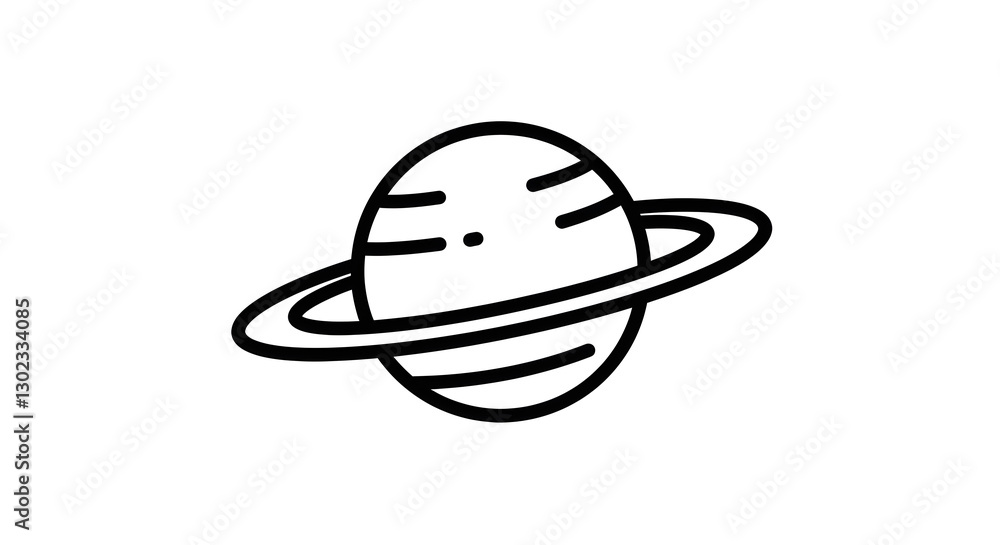 Saturn Planet Icon with Rings - Line Art