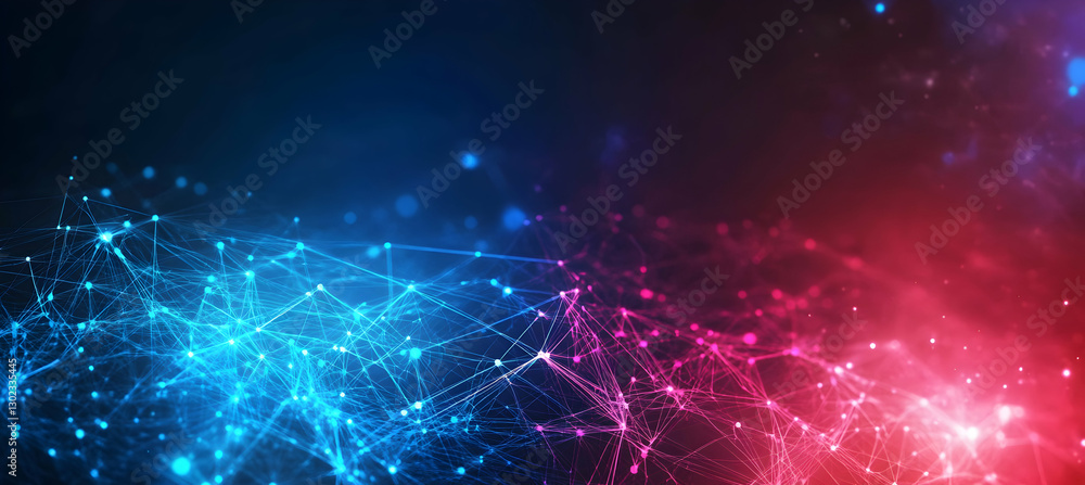 Abstract network background with glowing nodes and lines, connecting information and data in a vibrant and dynamic display of technology integration Abstract network background with glowing nodes and lines, connecting information and data in a vibrant and dynamic display of technology integration