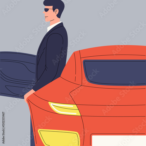 A man gets out of a luxury car