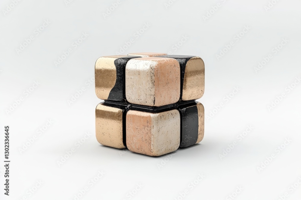 Abstract geometric shape in gold, black, and white colors on a light background Abstract geometric shape in gold, black, and white colors on a light background