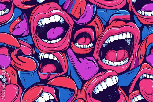 Cartoon mouth abstract background texture pattern seamless