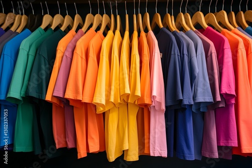 Wallpaper Mural Vibrant display of colorful shirts hanging artistically on a wall in a fashion boutique Torontodigital.ca