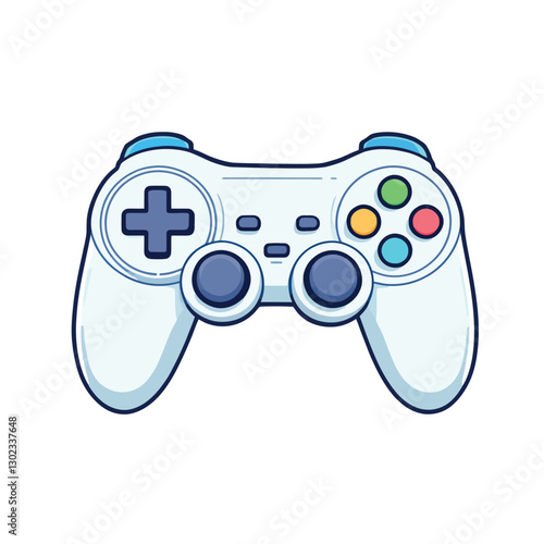 White gamepad controller with colorful buttons invites to play