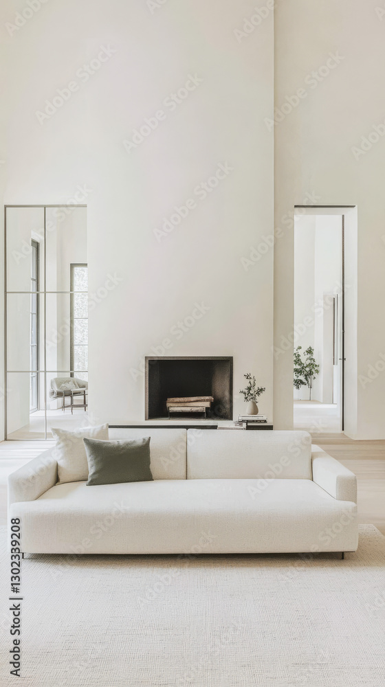 Fototapeta premium Modern living room design featuring minimalist decor and a cozy atmosphere