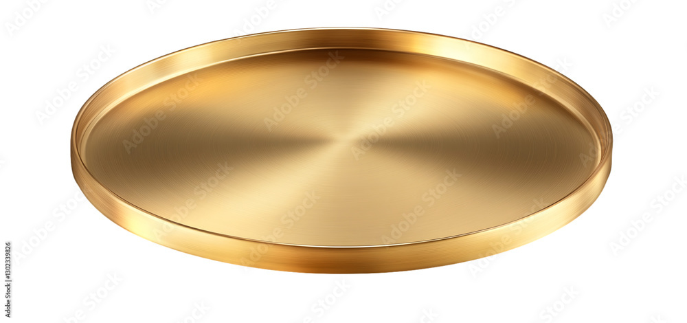 Gold round tray, made of metal, front view, transparent background, in PNG Gold round tray, made of metal, front view, transparent background, in PNG