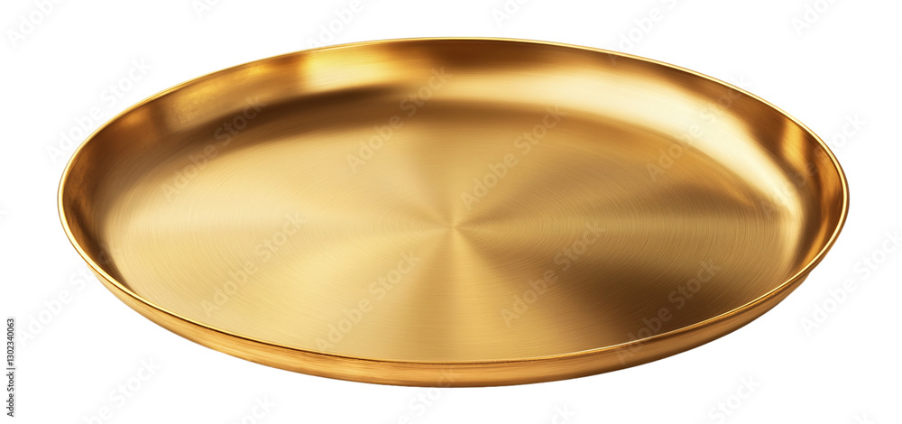 Gold round tray, made of metal, front view, transparent background, in PNG Gold round tray, made of metal, front view, transparent background, in PNG