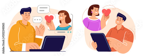 Woman subscribes to an online blog. Like, subscribe. Social network concept. Internet dating app