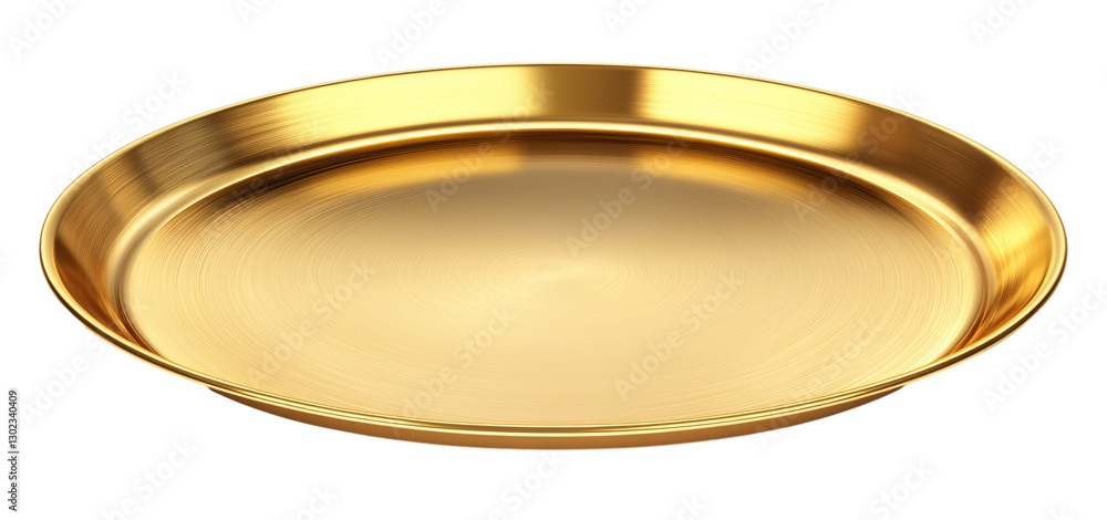 Gold round tray, made of metal, front view, transparent background, in PNG Gold round tray, made of metal, front view, transparent background, in PNG