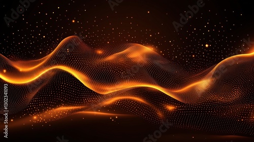 Abstract Orange Waves with Dots on Dark Background for Modern Design and Art