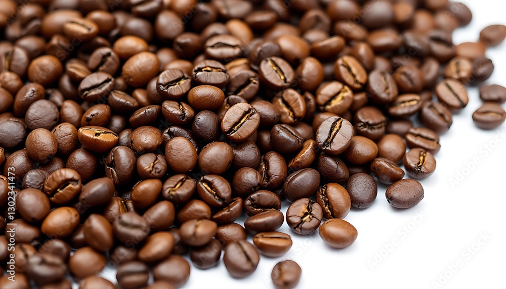 Pile of Fresh Roasted Coffee Beans on White Background Close-up Pile of Fresh Roasted Coffee Beans on White Background Close-up