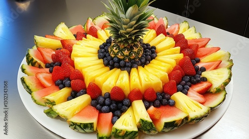 A Delightful Summer Fruit Platter: Pineapple, Watermelon, and Strawberries photo