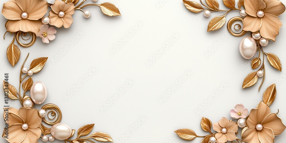 Elegant Beige and Gold Floral Frame with Pearls Elegant Beige and Gold Floral Frame with Pearls