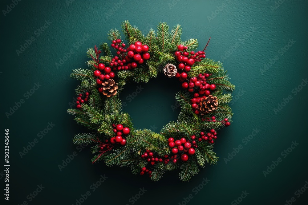 Christmas wreath with pine, berries, and cones. Perfect for holiday cards, websites, and festive designs. Christmas wreath with pine, berries, and cones. Perfect for holiday cards, websites, and festive designs.