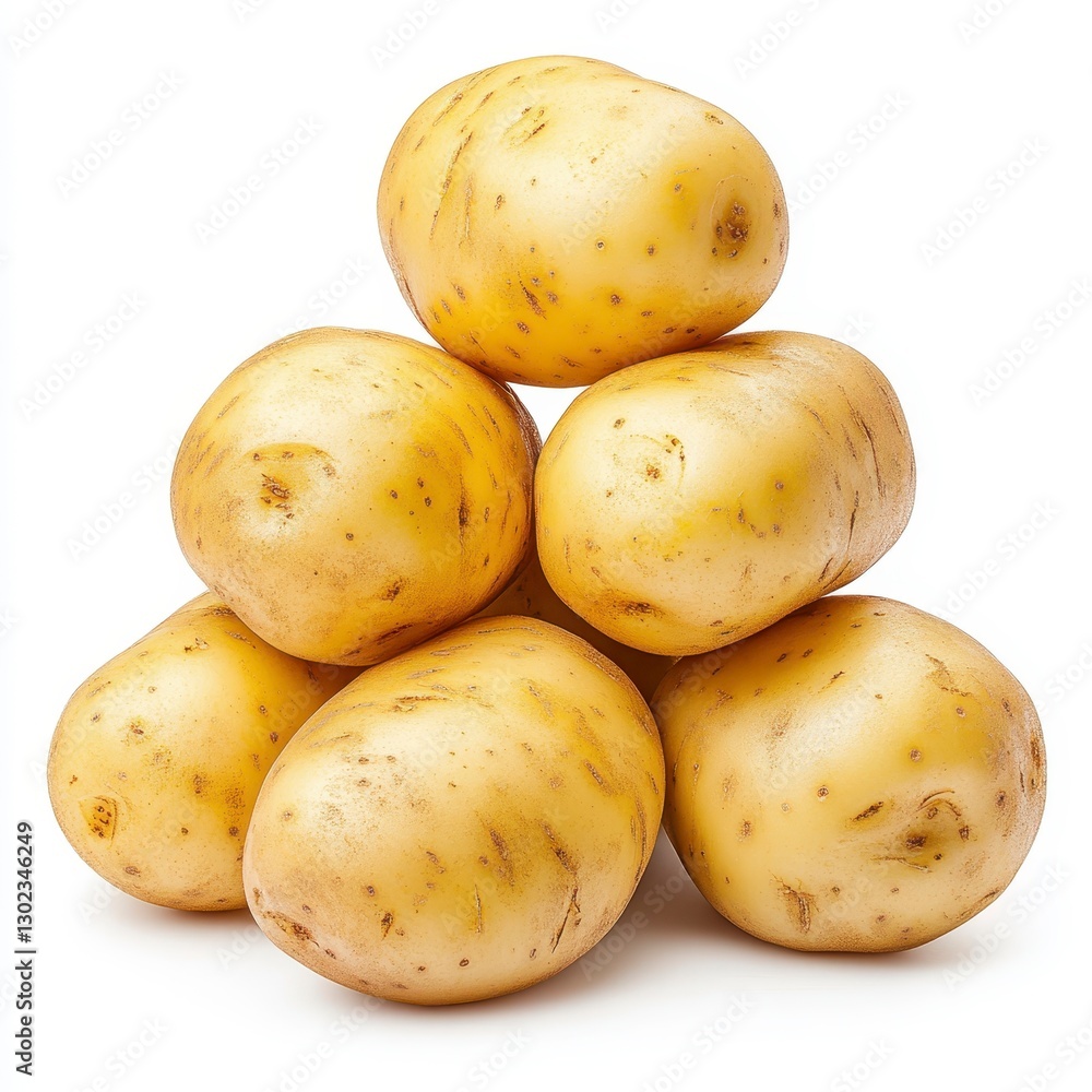 Pale Yellow Potatoes Stacked on White Background Pale Yellow Potatoes Stacked on White Background